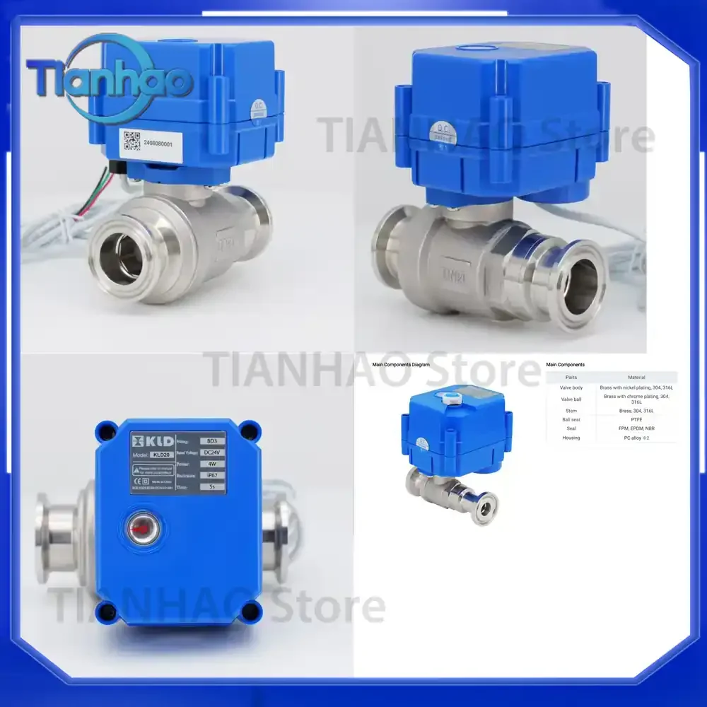 2-Way Electric Ball Valve for Industrial Use Gas Ball Valve Made of 304 316L Brass IP67 Rated Low Current 12V 24V 220V AC DC