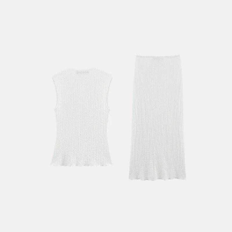 

Spring 2025 Women's Sle Svel T-irt Polyester Fiber Mid-Waist Long Skirt Faion Set Z Brand New Arrival