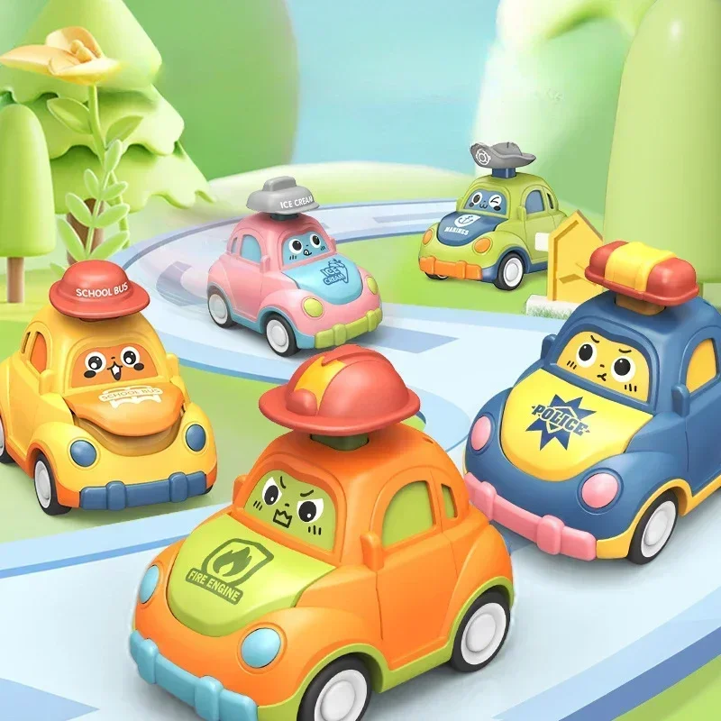 Mini Press Go Vehicles Inertia Pull Back Cars Baby Cartoon Toy Car Montessori Early Education Crawling Toys dla małych chłopców