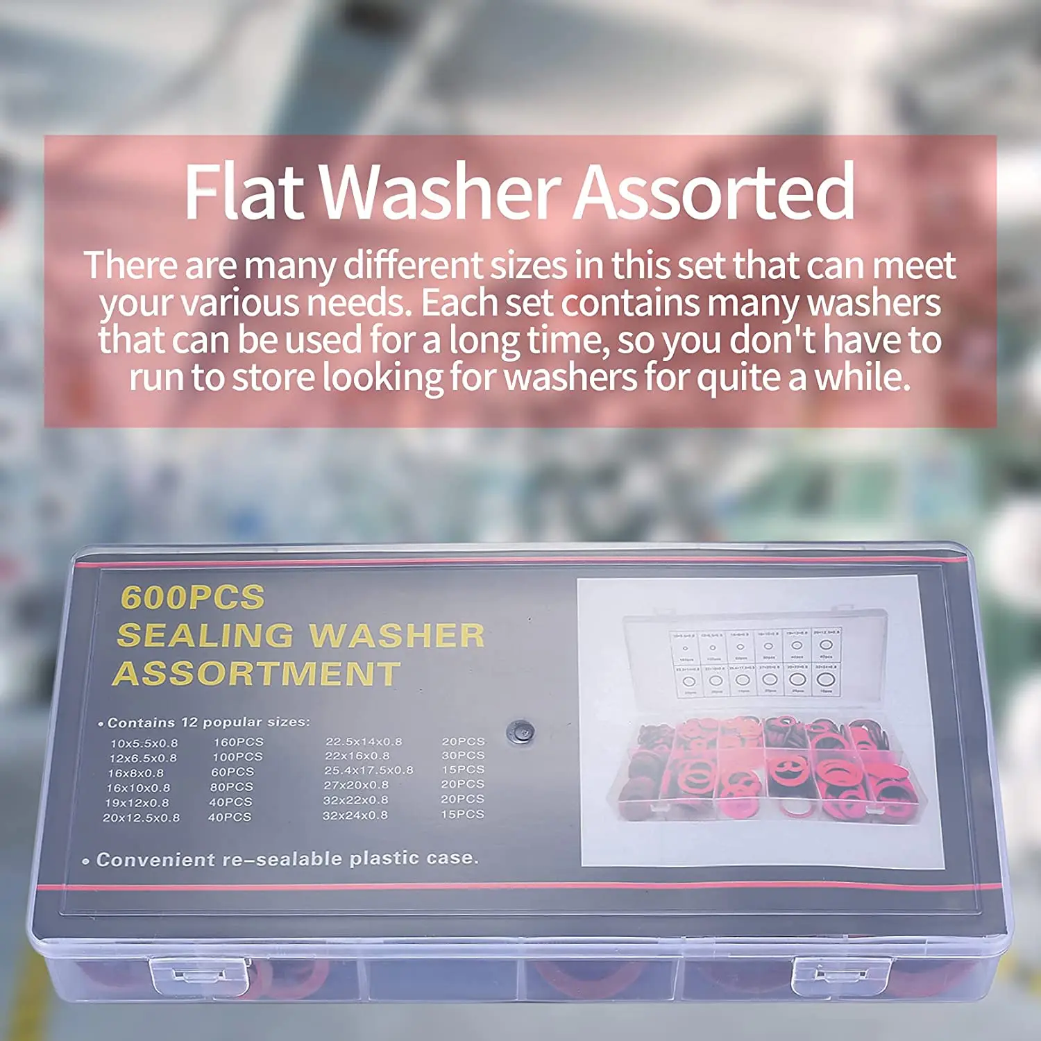 A62X Kit assortito di rondelle in fibra da 600 pezzi Kit di rondelle piatte in fibra di carta in acciaio rosso di 12 dimensioni Kit di assortimento di guarnizioni ad anello piatto