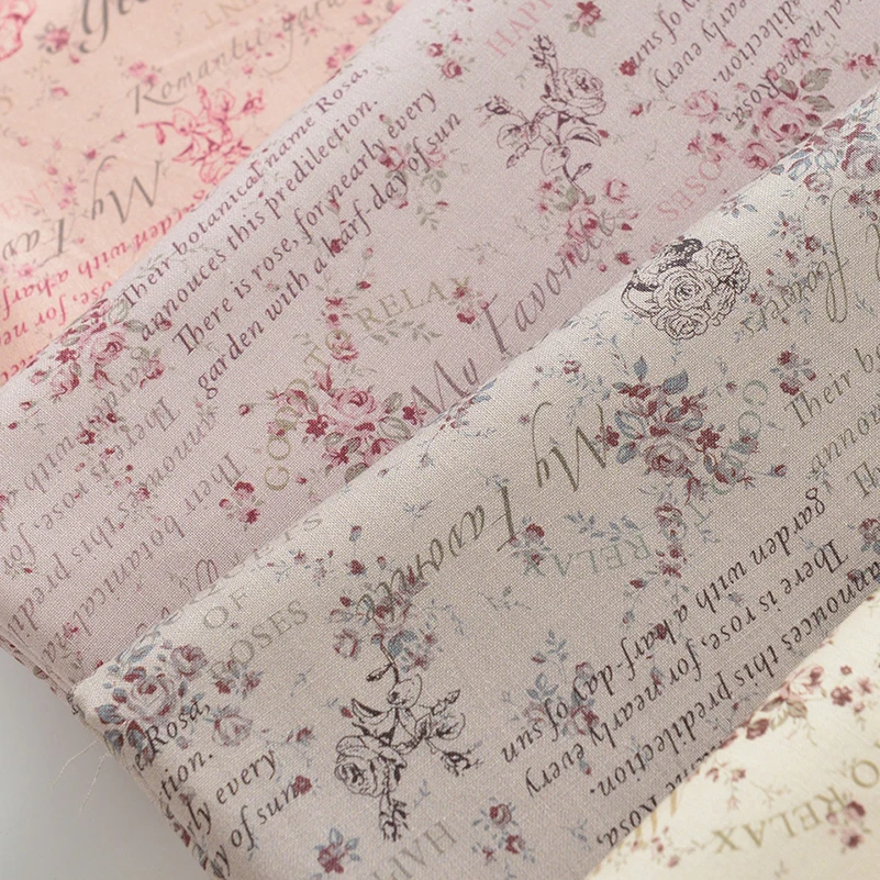Rose Fabric Retro Flower Cotton Digital Printing for Sewing Dress Clothes DIY Handmade by Half Meter