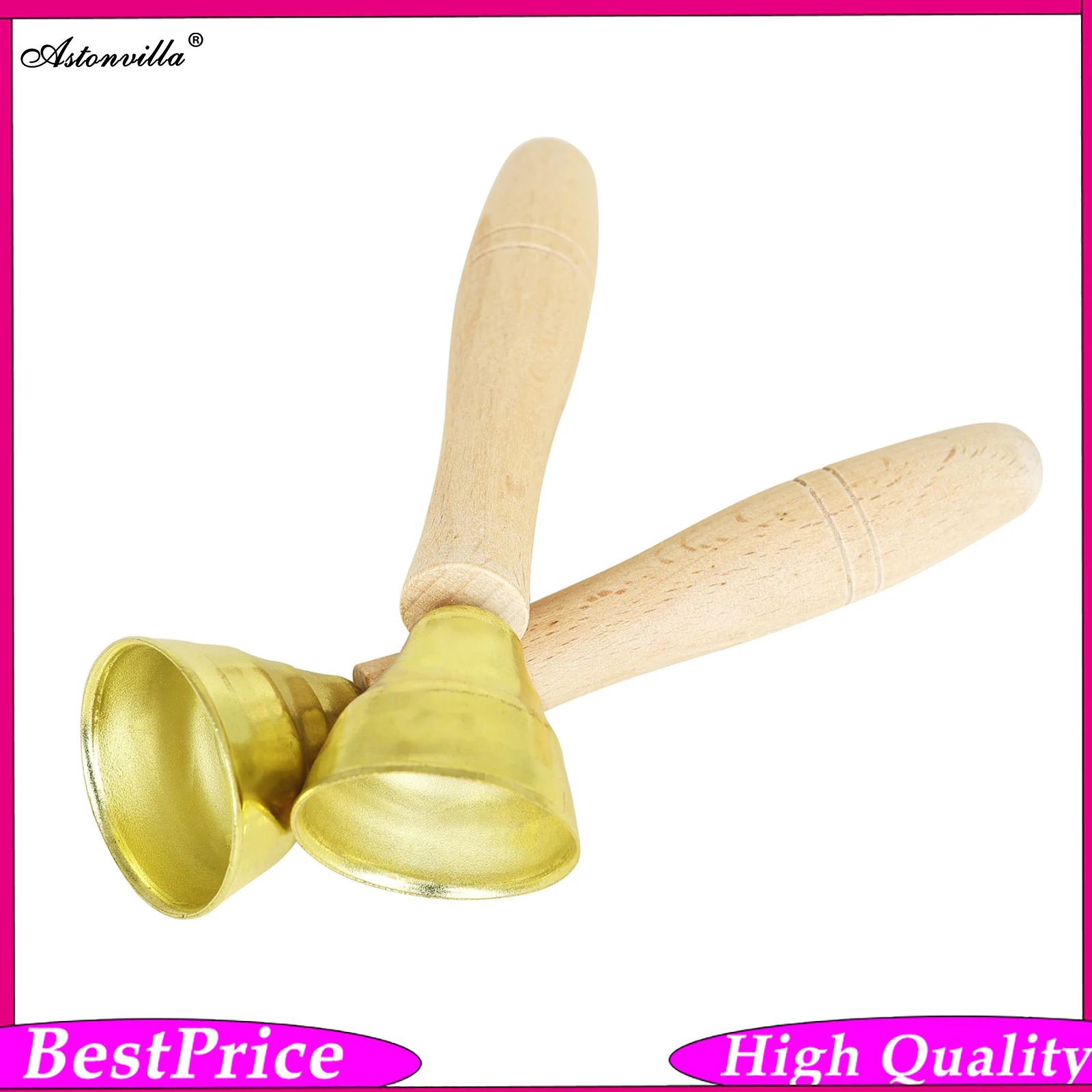 Hand Bell 1 Pair Wooden Handle Brass Hand Bell Orff Percussion Instrument for Early Music Education Rhythm Teaching Practice
