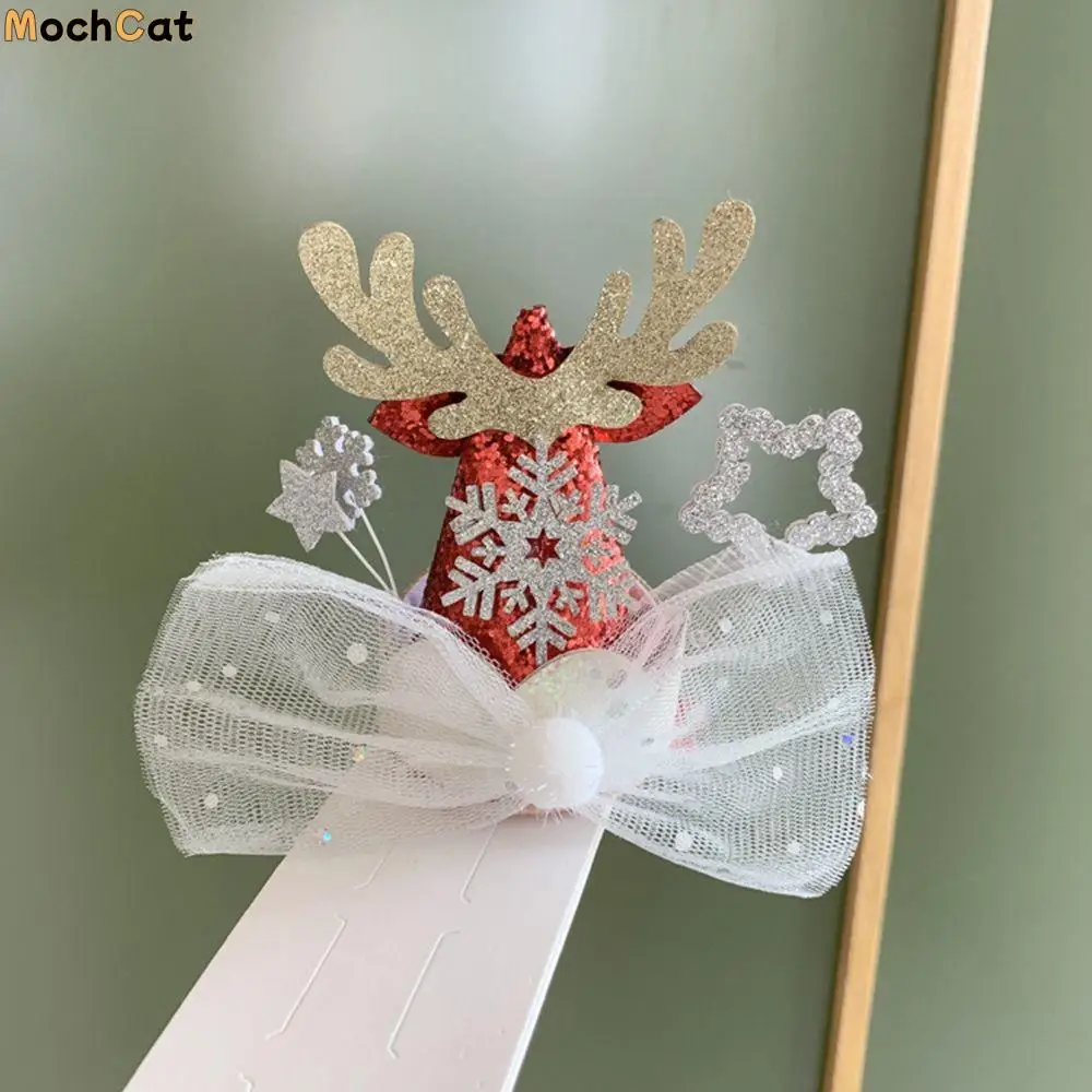 

Snowflake Elk Ears Cloth Bow Santa Claus Korean Style Headwear Christmas Hat Hairpin Kids Hair Accessories Christmas Hair Clip