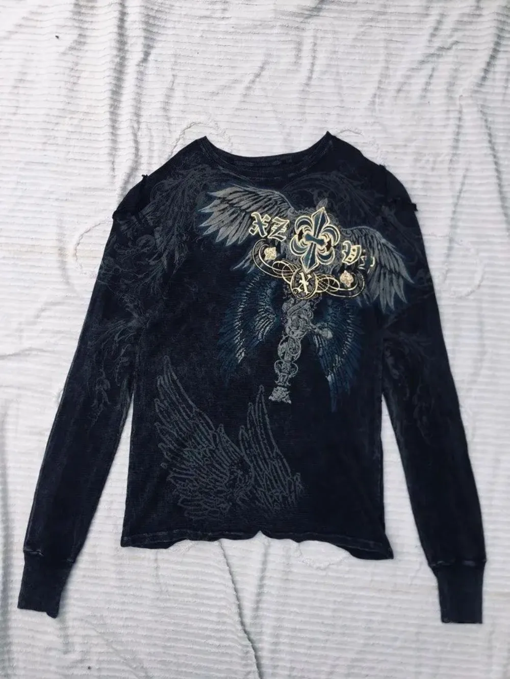 Modische männer Neue Herbst Skeleton Flügel Gedruckt Bequeme Weiche Langarm T-shirt Outdoor Street Style Top – Detail 9