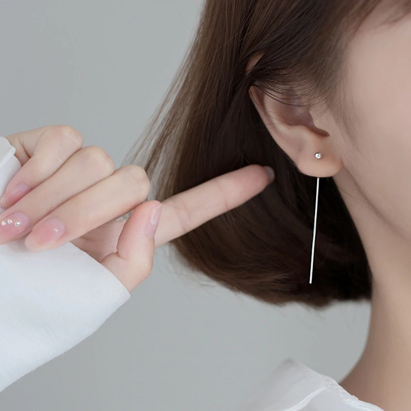 Modian minimalistyczny 100% 925 Sterling Silver długa linia proste koraliki stadniny kolczyki Fashion Party uszy dla kobiet biżuteria akcesoria — zdjęcie 4