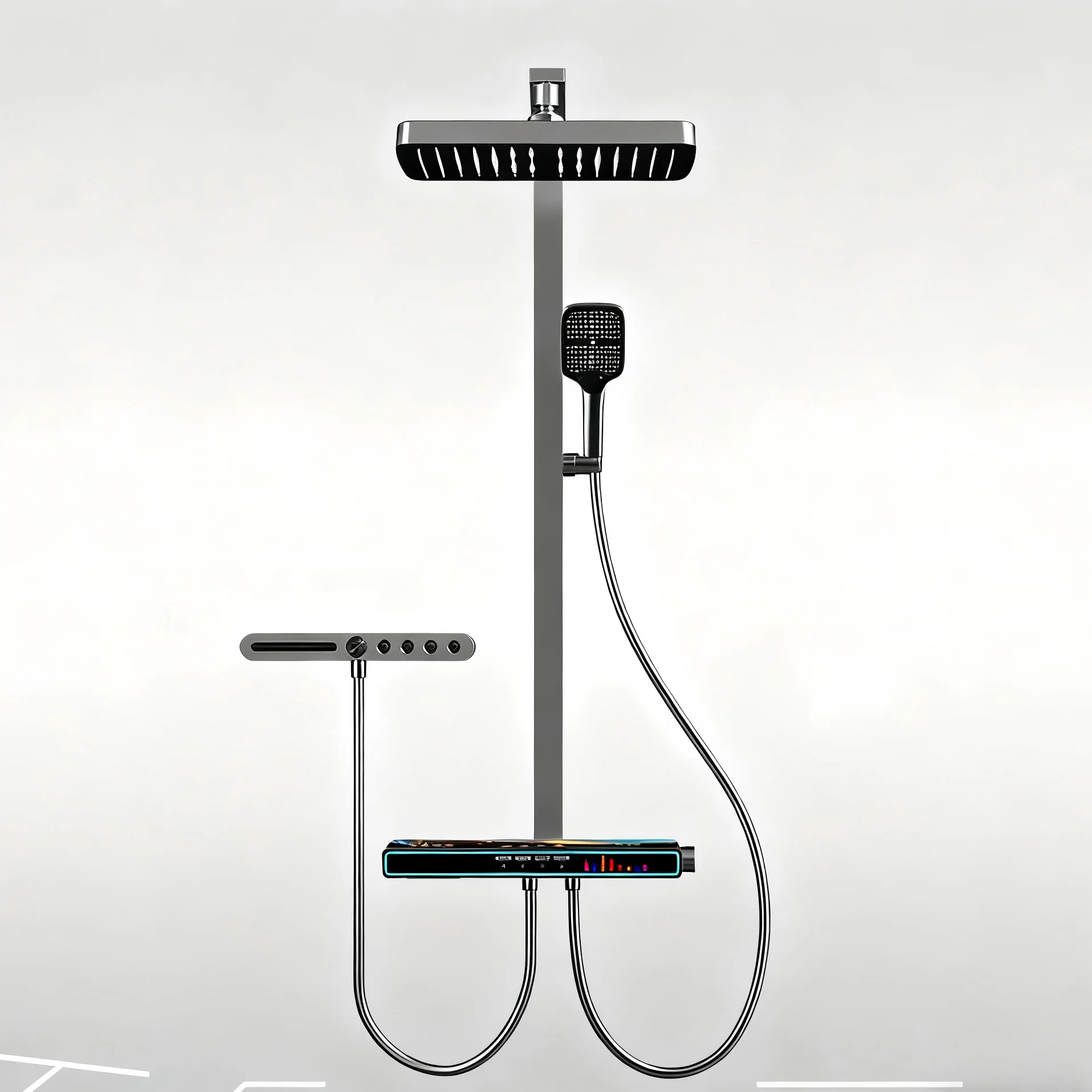

er- High Pressure Thermostatic Bluetooth Music Shower Milk White Spray Storage Square Tube Piano Keys Digital Apartment Hotel*