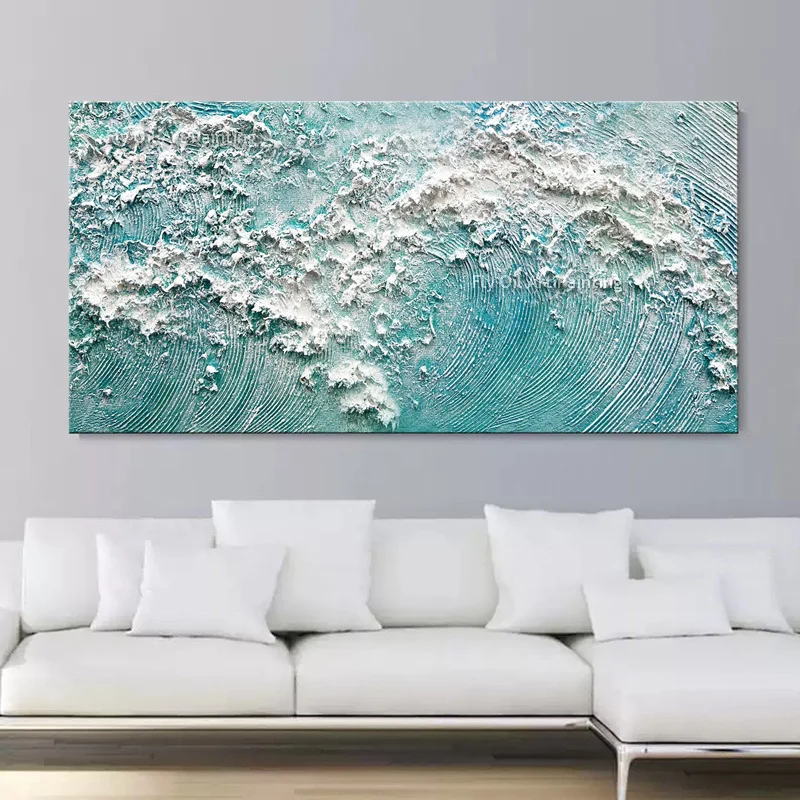 Ocean Giant Waves Scenery Surf Ocean Scape Thick Oil Painting Modern Blue Sea View Canvas Wall Art  For Living Room Home Decor