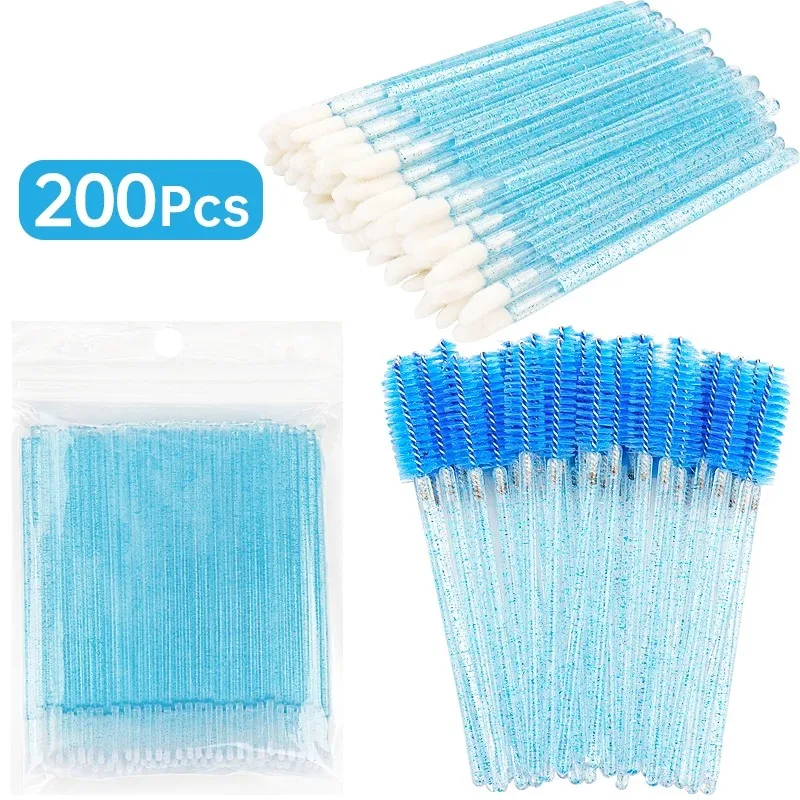 200 Pcs Disposable Crystal Makeup Brushes Tool Set Eyelash Lip Microbrush Mascara Wands Applicator Swab Eyelash Extension Tools