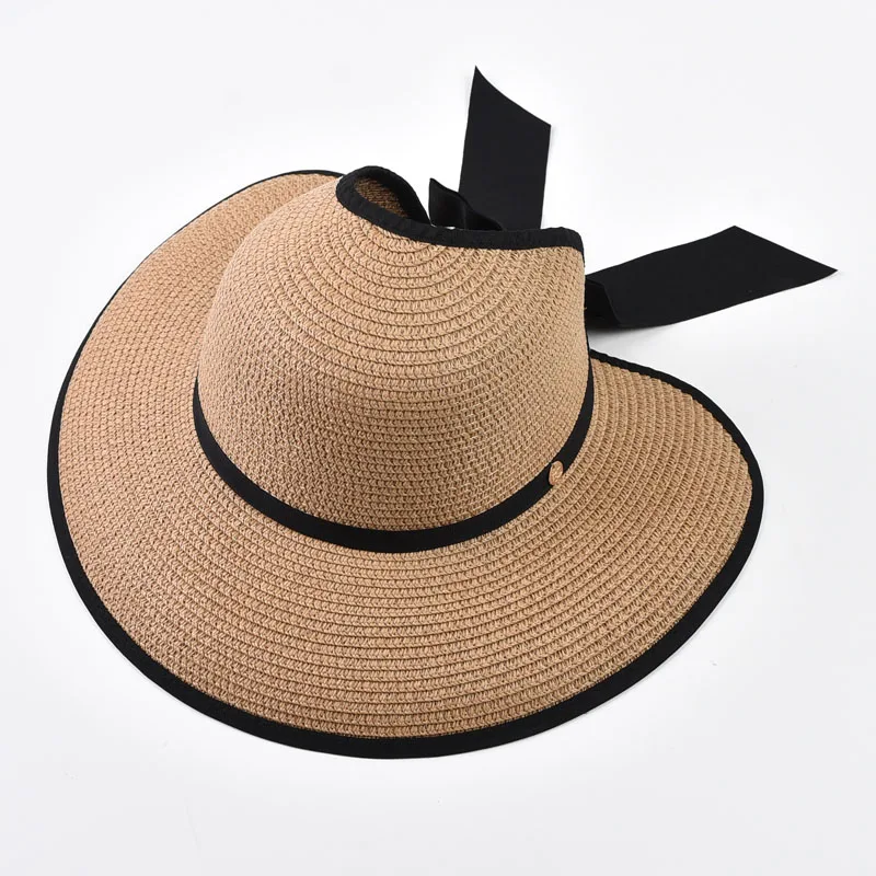 Lente Zomer Lege Top Ronde Zonnehoeden voor Dames Elegante Opvouwbare Brede Grote Rand Strand Strohoed - afbeelding 1