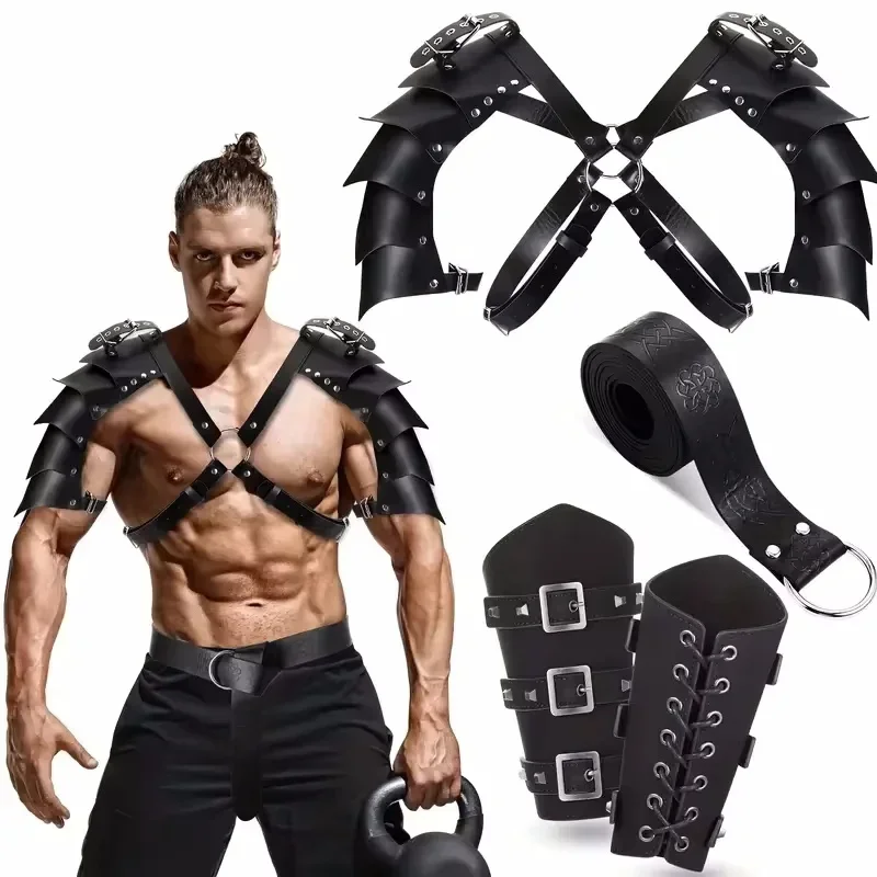 Cosplay Party Men Costume Leather Medieval Shoulder Pauldron Knight Adjustable Buckle Punk Shoulder Armors Cover Cape