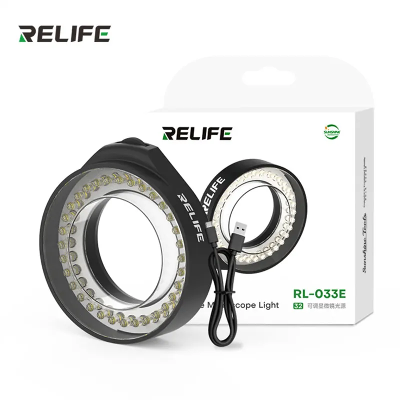 RELIFE RL-033E 32 LED Microscope Ring Light USB Powered Adjustable Brightness Shadow-Free Lamp for Phone PCB Repair
