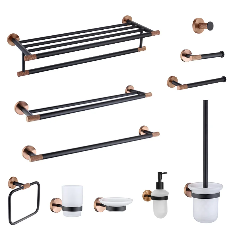 

Black Rose Gold Wall Mount Stainless Steel Clothes Hook Toilet Brush Paper Holder Towel Bar Rack Cup Holder Bathroom Accessories