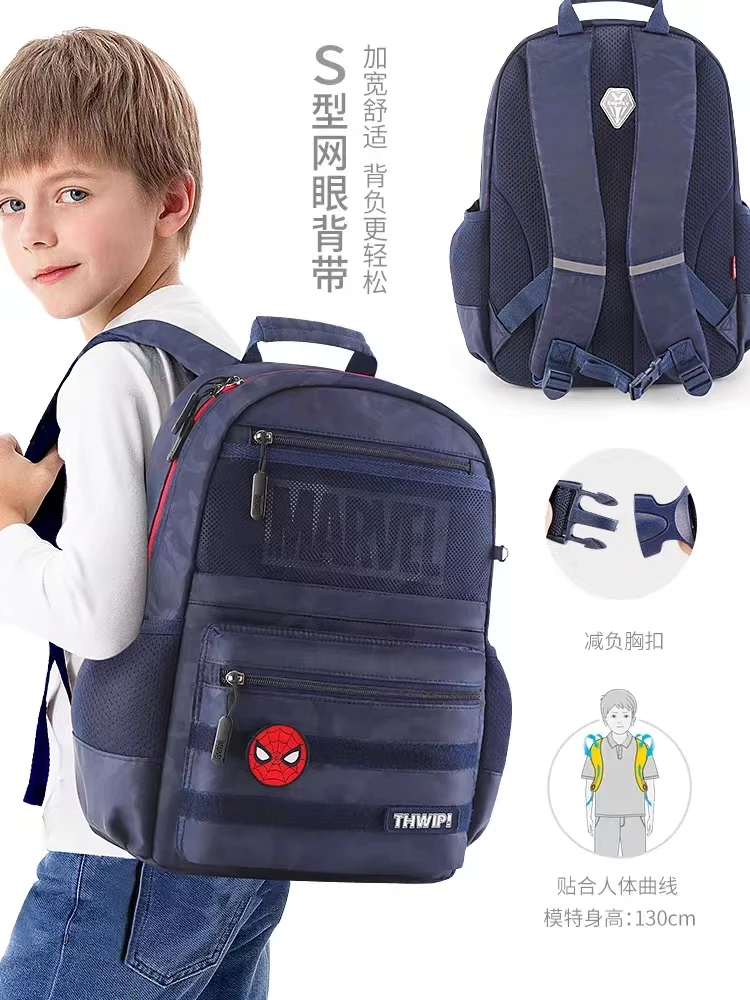 2023 Disney New School Bags For Boys Grade 1-4 Primary Student Shoulder Orthopedic Backpack Spider Man Captain America Mochila