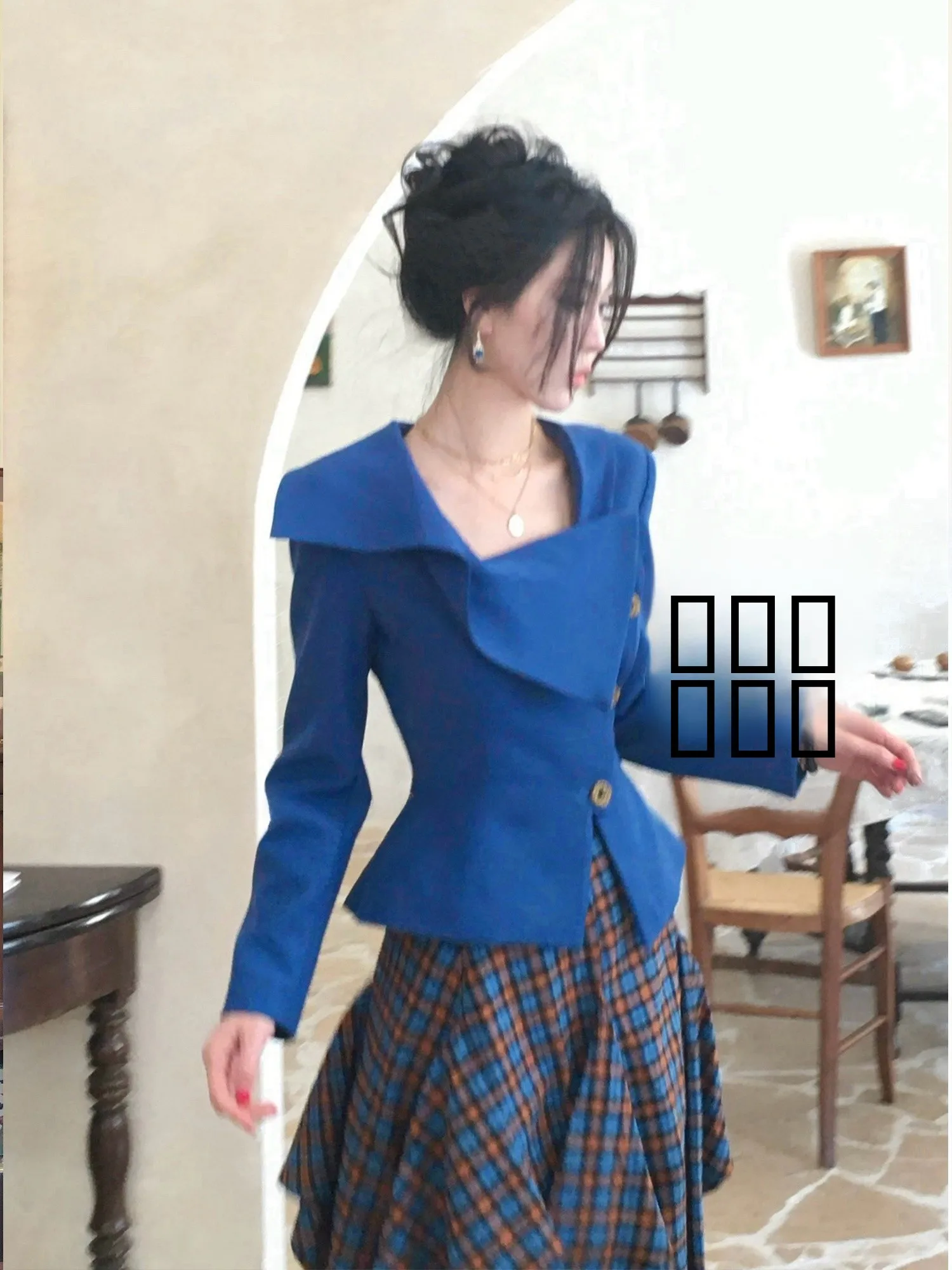 

Early Spring High Waist Poodle Skirt with Stand Collar Jacket Women's Fashion Set Winter to Spring Season French Style