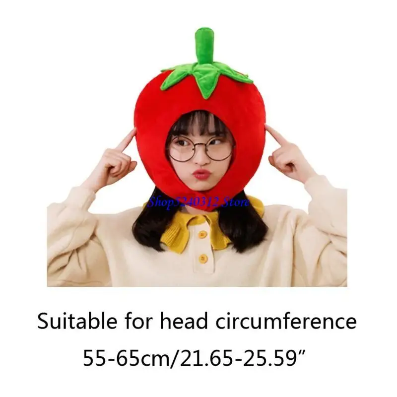 634C Erwachsene Kinder Schöne Tomaten Form Plüsch Lustige Obst Stofftiere Kopfbedeckungen Warm Earflap Cap Leistung Cosplay