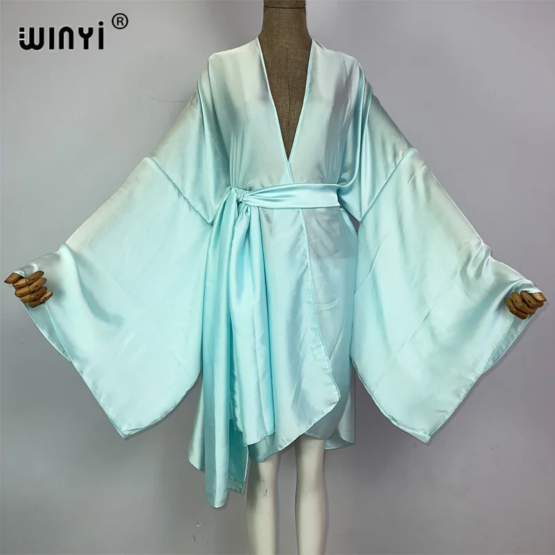 WINYI kimono boho monocolour kaftans odzież plażowa elegancka stroje plażowe wakacyjna dla kobiet okrycie na kostium kąpielowy sukienka купальник