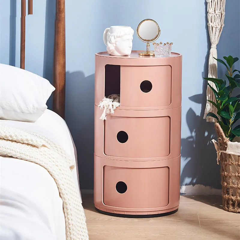 

Nordic Round Bedside Table Plastic Creative Small Cabinet Simple Bedroom Storage Storage Side Cabinet