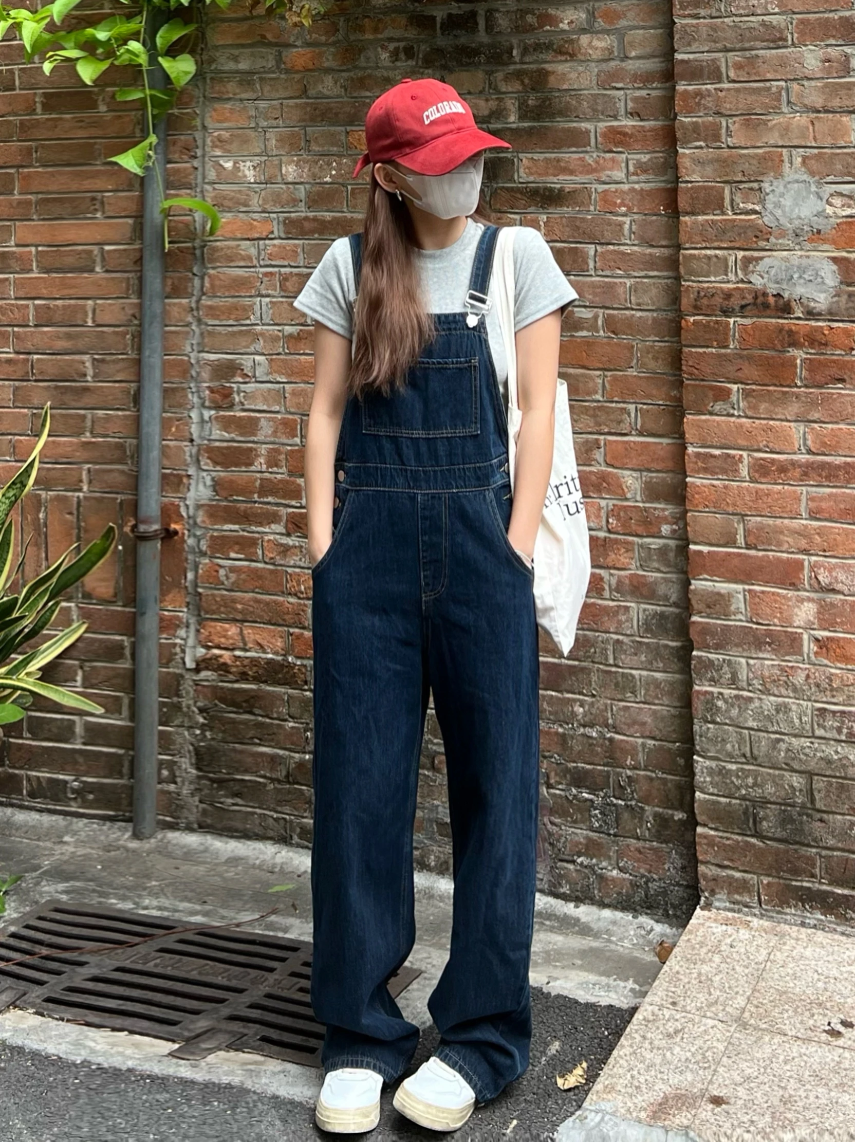 

Корейский женский джинсовый комбинезон в стиле ретро, прямые длинные брюки, универсальные брюки с высокой талией, весна, лето, осень, зима, глубокий цвет