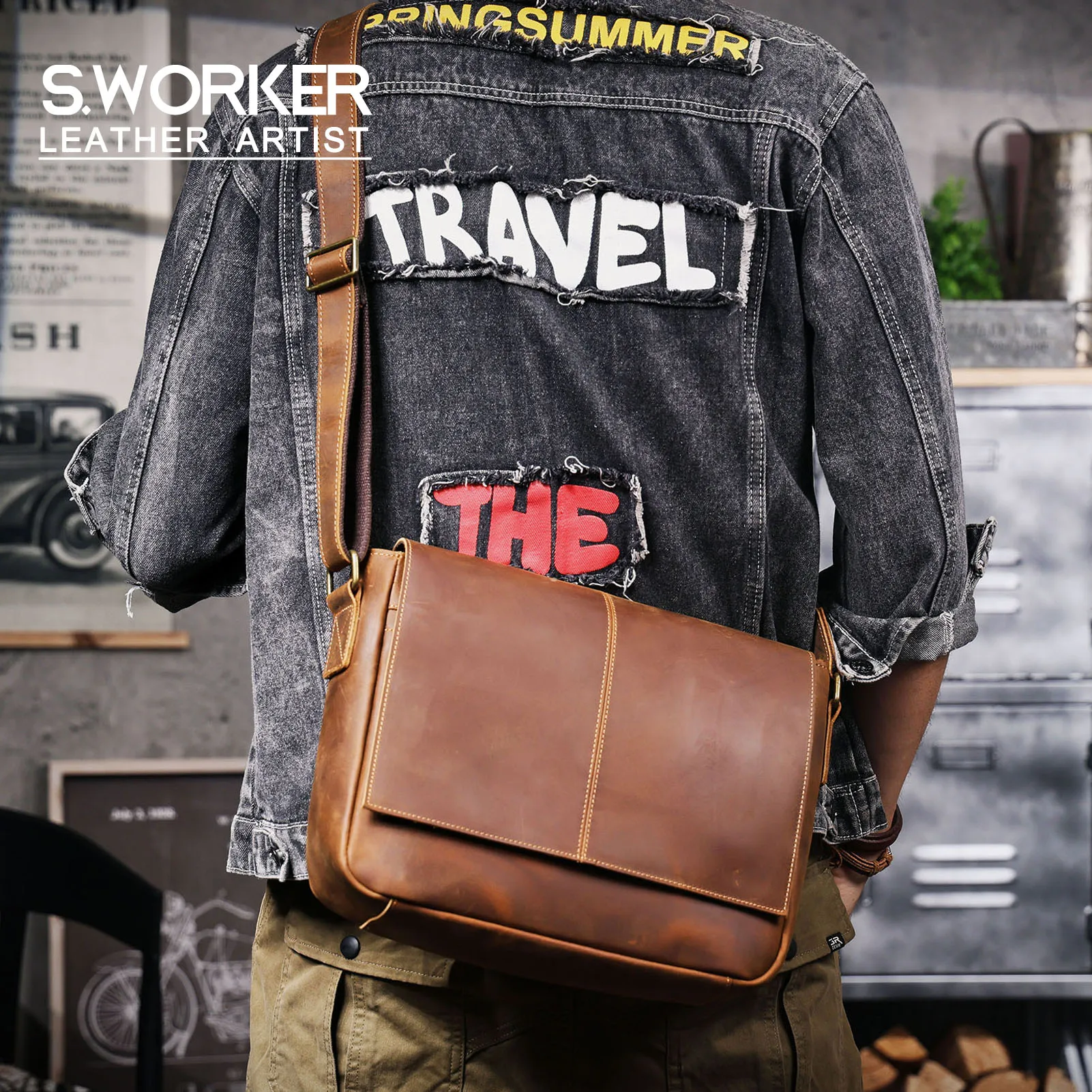 Vintage Herren-Aktentasche aus echtem Leder, 15-Zoll-Laptoptasche, Messenger-Taschen für Arbeit und Business, Crazy Horse Rindsleder-Handtasche für Männer, La – Detail 2
