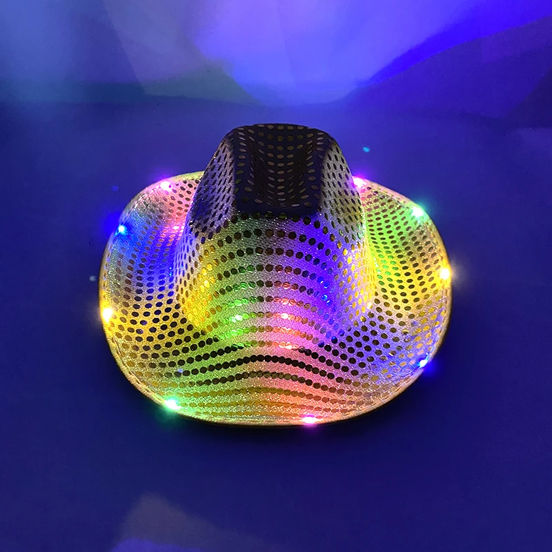 Colorful Flashing LED Pearlescent Cowboy Hat Dance NightClub Decorate Luminous CowGirl Cap Glowing For Neon NightClub