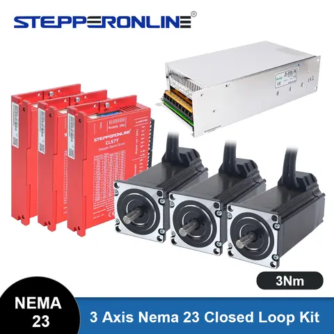 STEPPERONLINE 3축 Nema 23 폐쇄 루프 스테퍼 모터 3Nm(인코더 및 서보 드라이버 포함) CL57Y 및 500W 48V 전원 공급 장치 CNC 키트