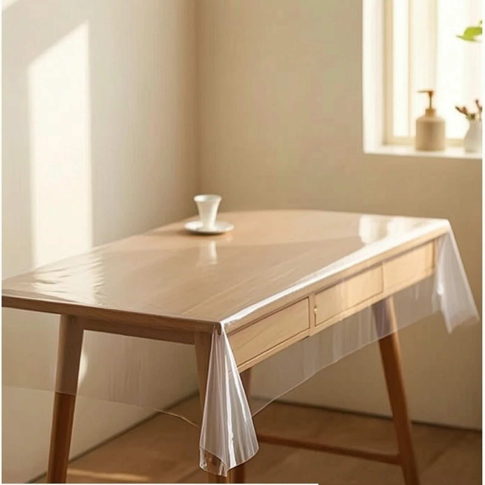 Clear Table Cover Transparent PVC Table Cover Plastic Tablecloth Cut-to-Size Waterproof for Kitchen