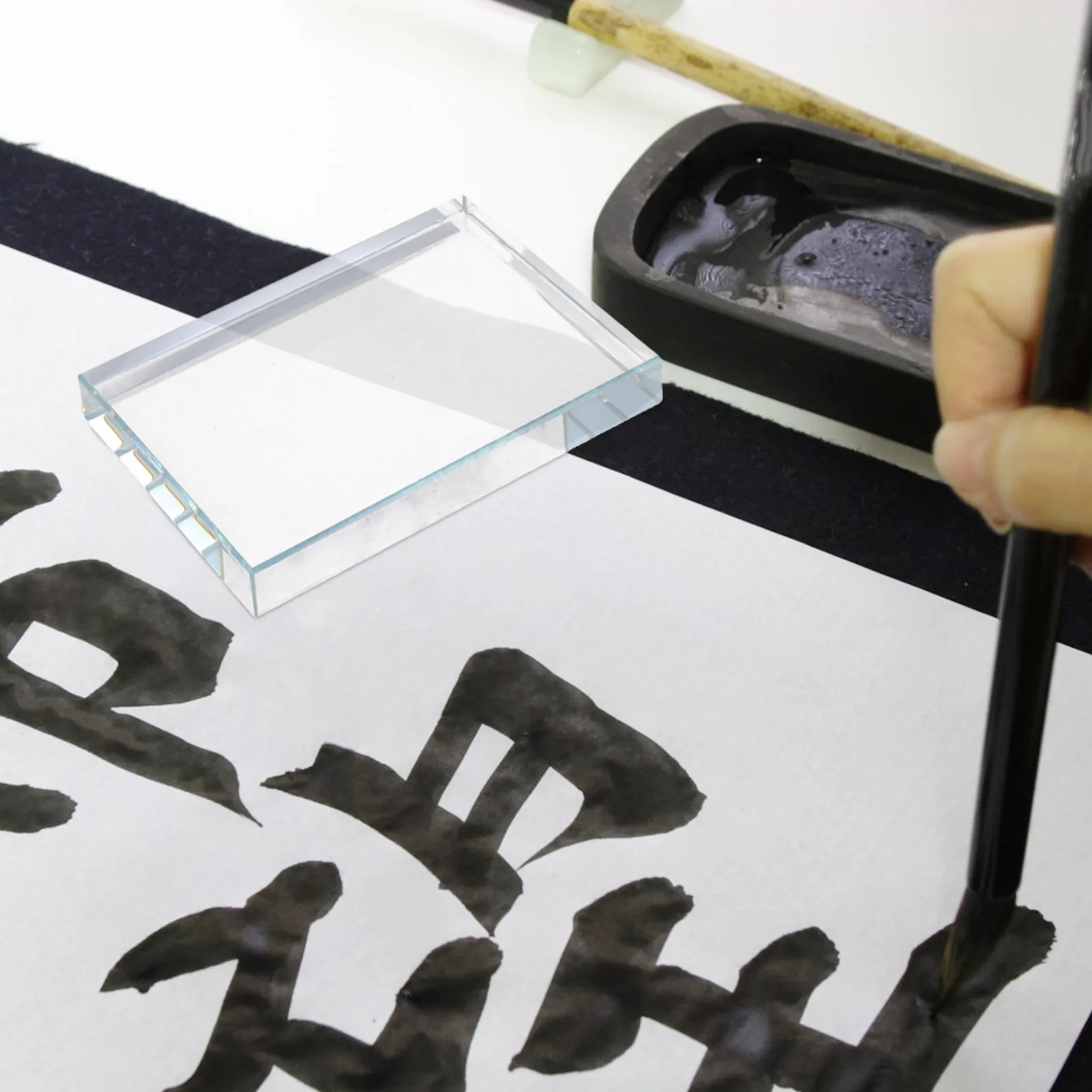 Clear Glass Square Paperweight Heavy Decorative Paper Weight for Calligraphy Supplies Painting Writing Sewing Accessories