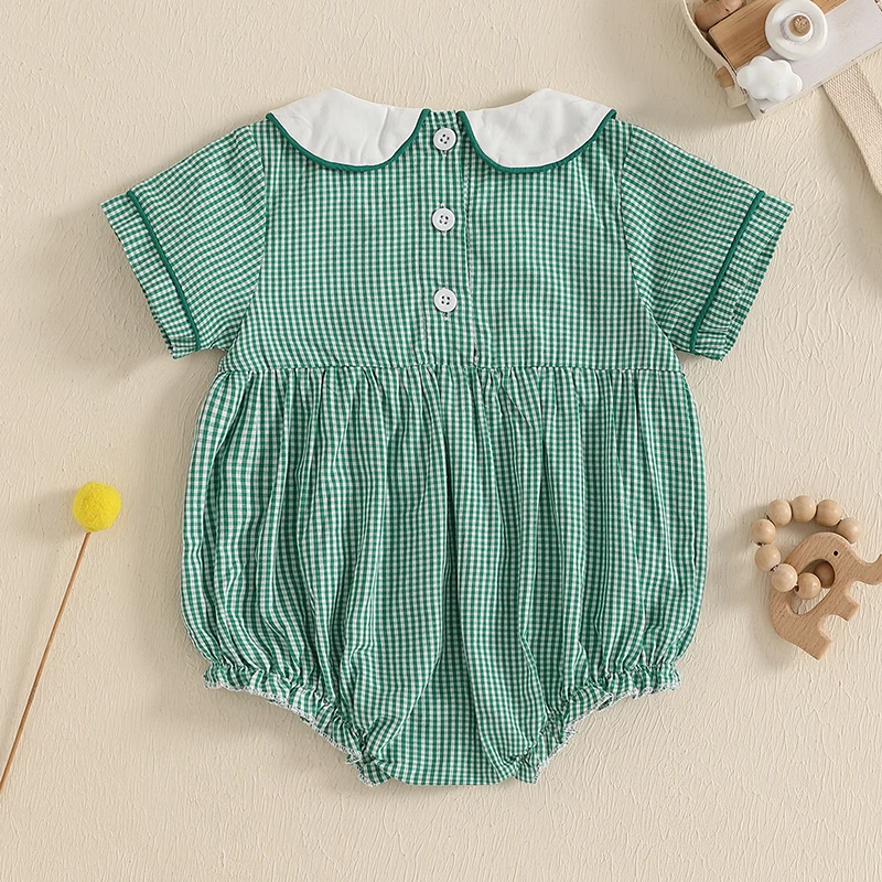 بدلة قطعة واحدة للفتيات الصغيرات بأكمام قصيرة وياقة دمية لطيفة ومطرزة على شكل بطة لحديثي الولادة لفصل الصيف