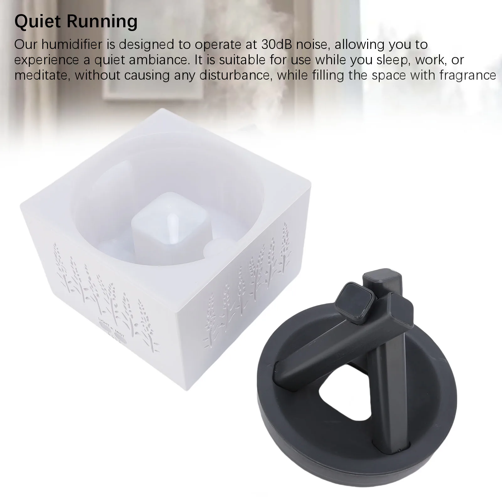 Colorful Light Silent Humidifier Essential Oil Diffuser with Hollow Design Simulated Flame for Family Home Room