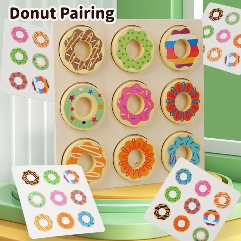 Rompecabezas de educación temprana Montessori, juego de clasificación de emparejamiento de colores, juguete para niños en edad preescolar, rompecabezas de donuts de madera, material didáctico, juguetes de regalo