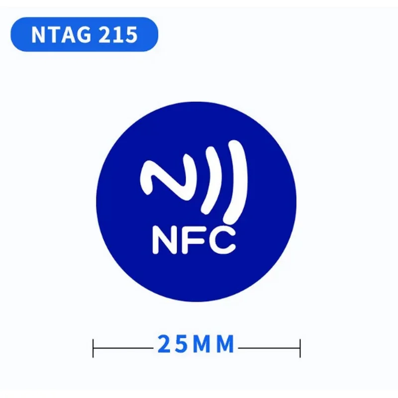 Blue NTAG215 NFC Sticker 13.56MHz ISO14443A Rewritable 504 Bytes Self Adhesive NFC Tag Blank Chip RFID Label For NFC Smartphones