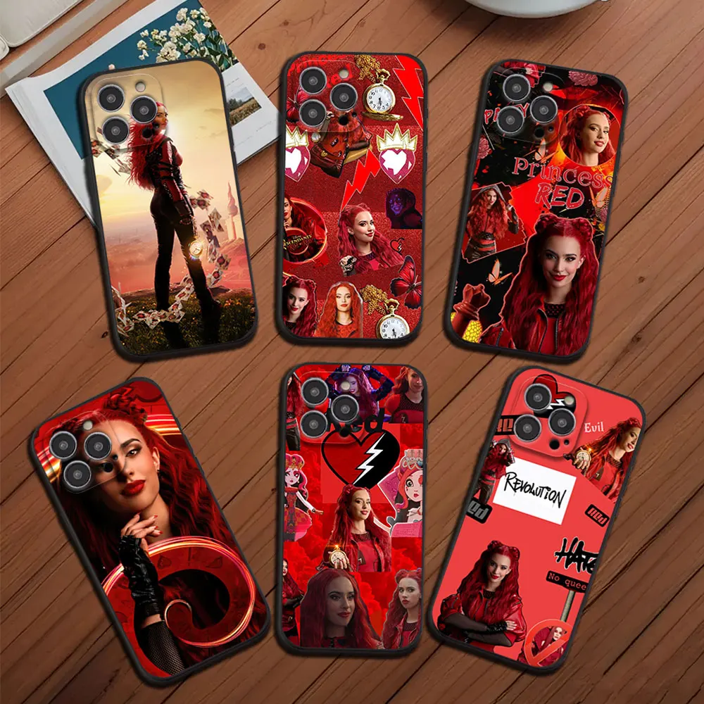 MINISO Descendants The Rise of Red Phone Case for iPhone 12 11 13 14 15 16 Max Pro Plus Black Soft Silicone shell