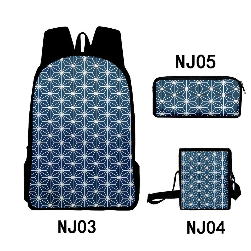 Creative Youthful Funny Geometric grid 3D Print 3pcs/Set Student Travel bags Laptop Daypack Backpack Shoulder Bag Pencil Case