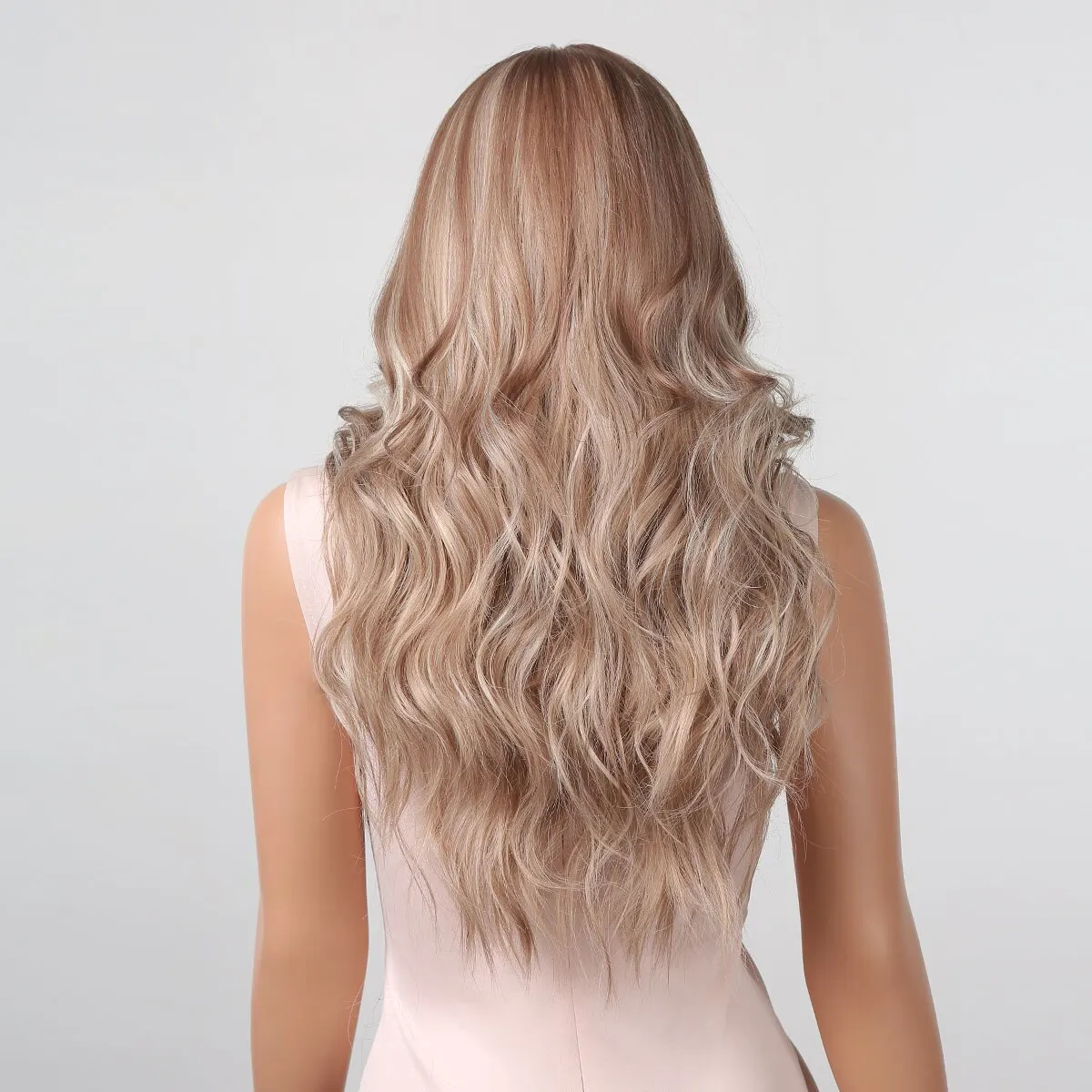 Lange Golvende Pruiken Wit Blonde Bruine Wortels Synthetische Natuurlijke Golf Haar Cosplay Pruiken Voor Vrouwen Hoge Temperatuur Vezel Middendeel