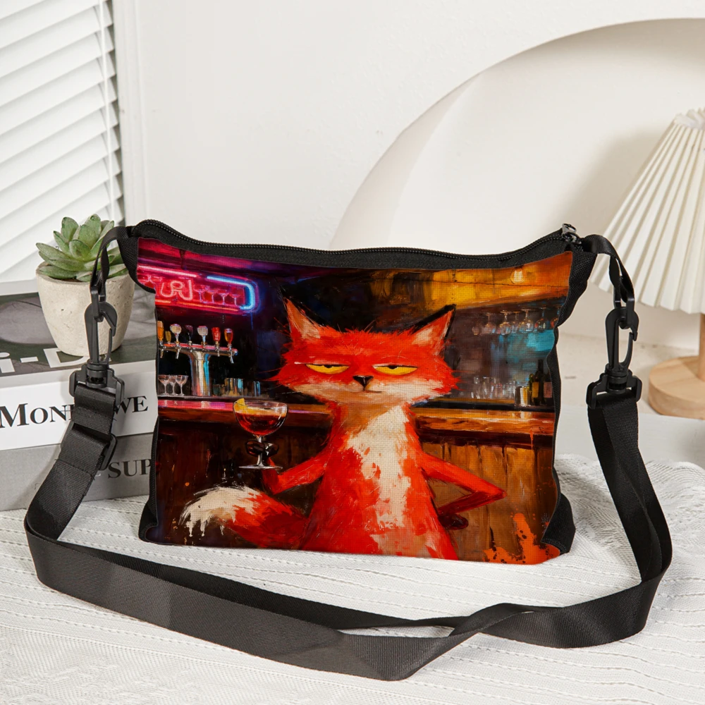 1pc Fashion Crossbody Bag Black Fox In Bar Print Shoulder Bags For Women Men Casual Daily Use Travel Shopping Work School Bag