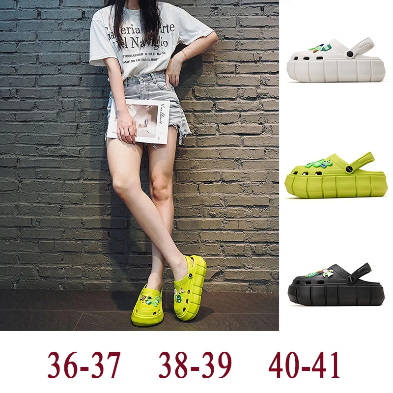 (8803) With green shoe flowers Spring and Summer New Tooling Platform Women Sandals Cave Slippers Outdoor Beach Shoes