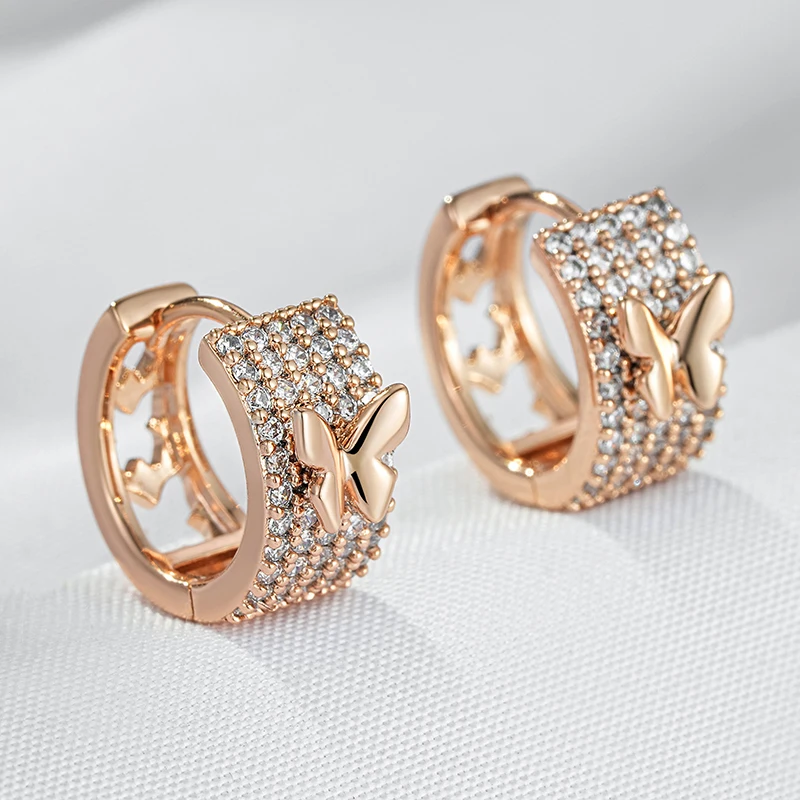 Wbmqda Unique Butterfly Pendant 585 Rose Gold Color Luxury Full Zircon Hoop Earrings For Women Wedding Party Fine Jewelry Gifts