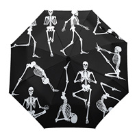 Halloween Skull Yoga Automatic Umbrella Men Women Rain Windproof Outdoor Travel Sun Three Folding Umbrellas 8 Ribs Gift Parasol