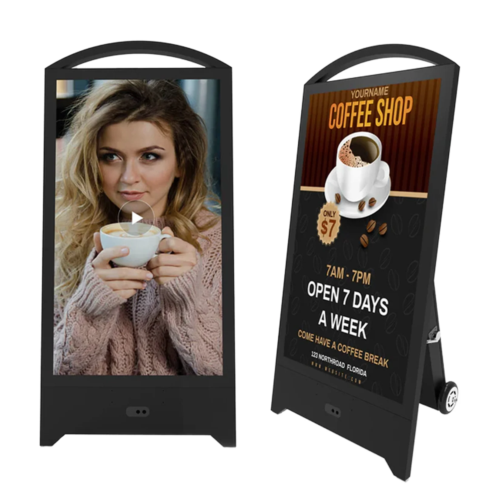 43 Inch Full Color Outdoor Movable Digital Signage IP65 Waterproof Battery Powered Foldable Advertising Player Elevator