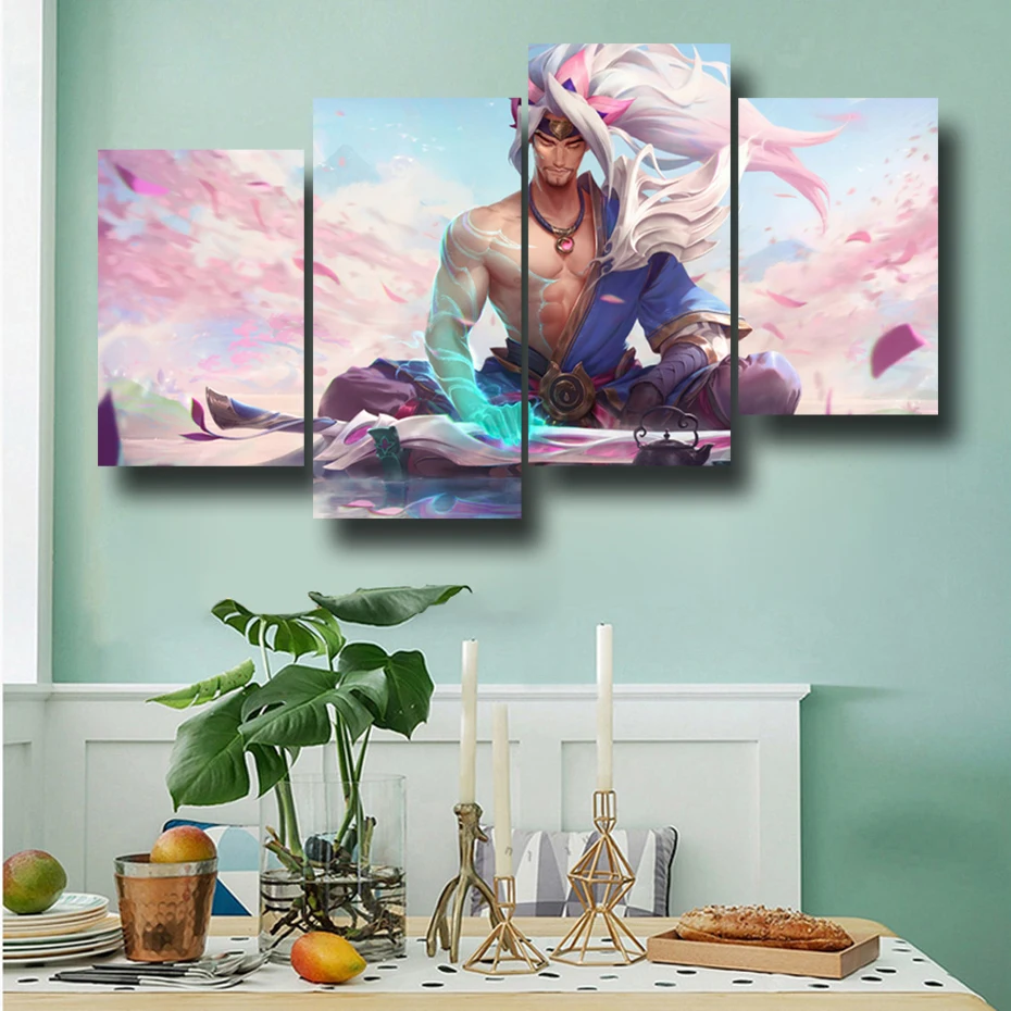 League of Legends Game 4 Pieces Skin Soul Lianhua Series Poster Wall Art Esports Arena Bedroom Living Room Play Home Decoration