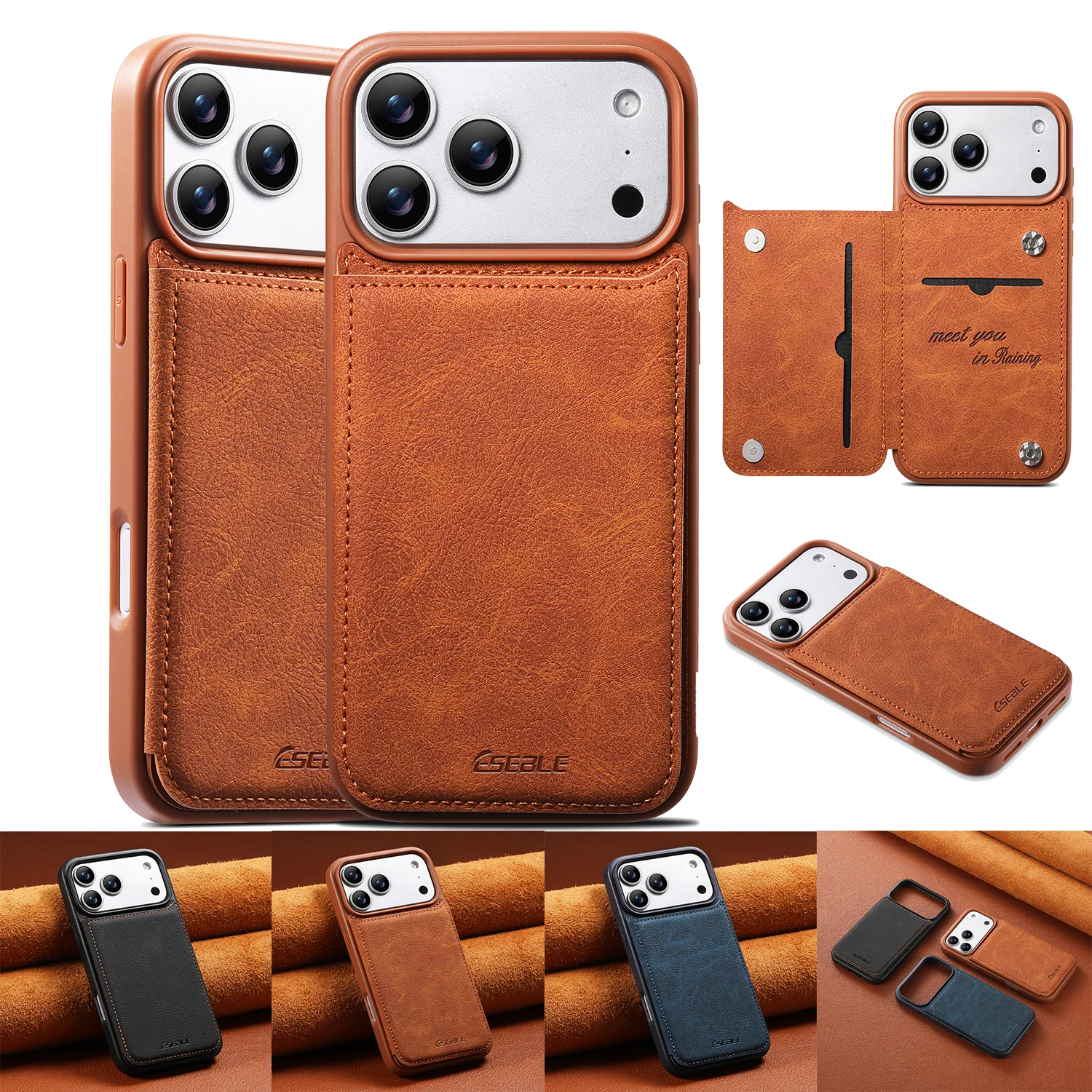 

Роскошный кожаный чехол-раскладушка в стиле ретро для iPhone 17 Pro 16 15 14 13 Pro Max 17Air 16E, тонкий чехол с магнитным держателем для карт