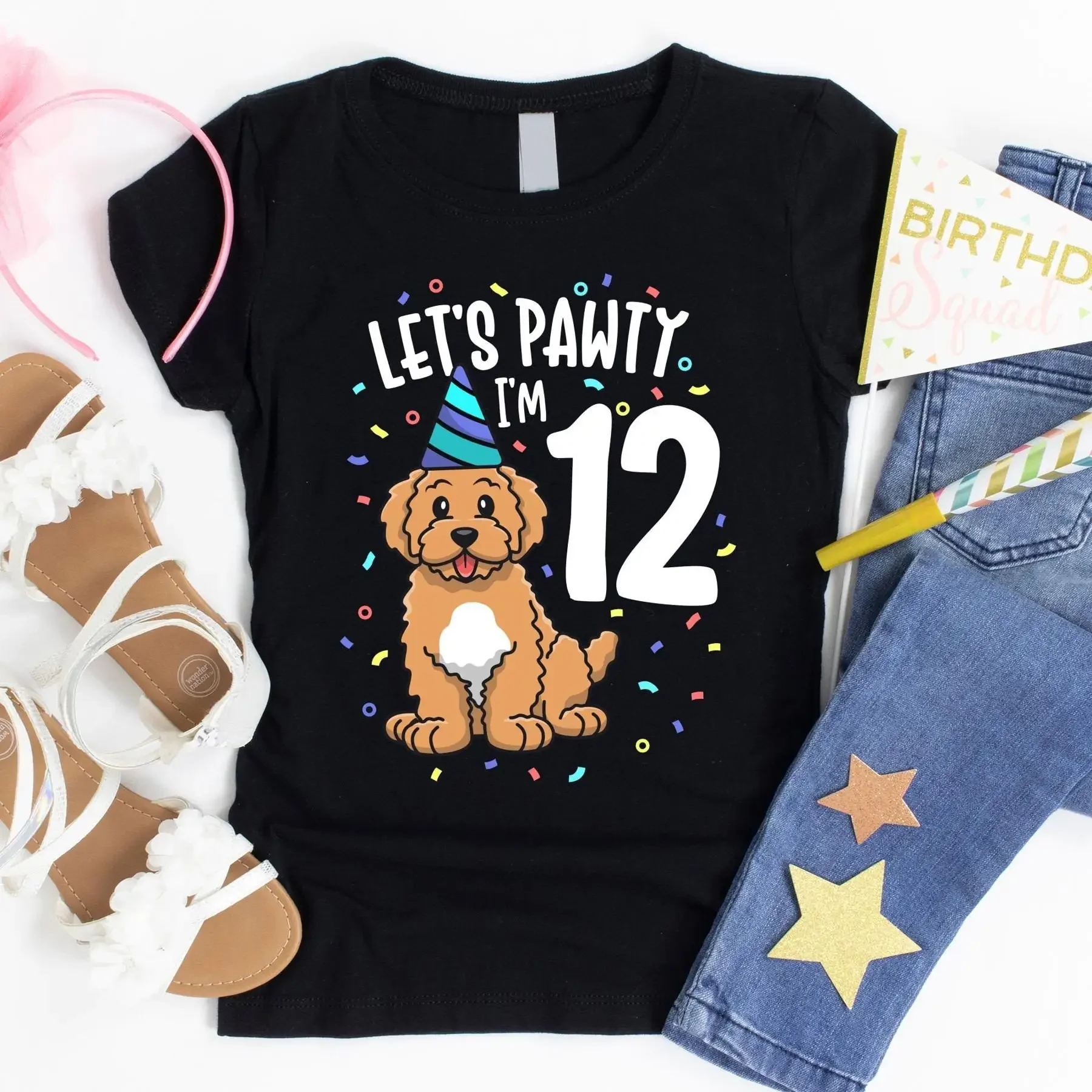 Deixe pawty eu sou 12 camiseta Goldendoodle Bday Doze Aniversário 12o festa de cachorro