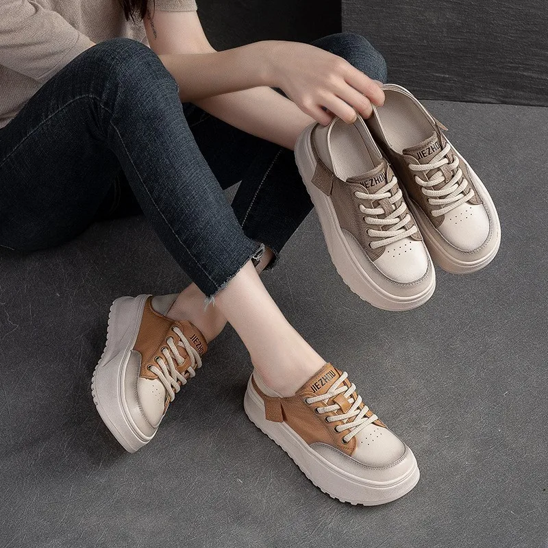 GKTINOO Genuine Cow Leather Women Sneakers Plus Size Spring Autumn Ladies Casual Shoes Retro Vulcanized Woman Summer Loafers