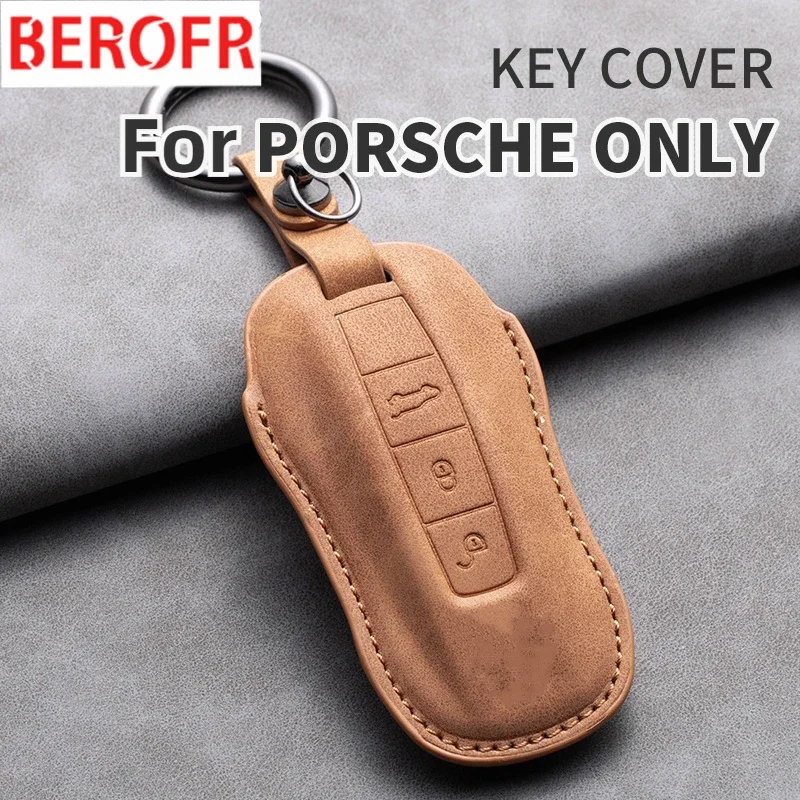 Custodia per chiave auto in pelle scamosciata per Porsche Cayenne 718 MACAN Panamera 911 Boxster 2020 2021 Smart Keyless Remote Fobs Proteggi la copertura