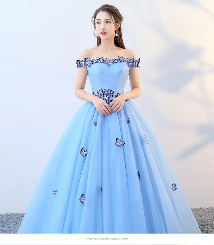 Lovely Blue Butterfly Off the Shoulder Quinceanera Dresses 2024 Prom Evening Party Gown Sleeveless Tulle robes 15 Years