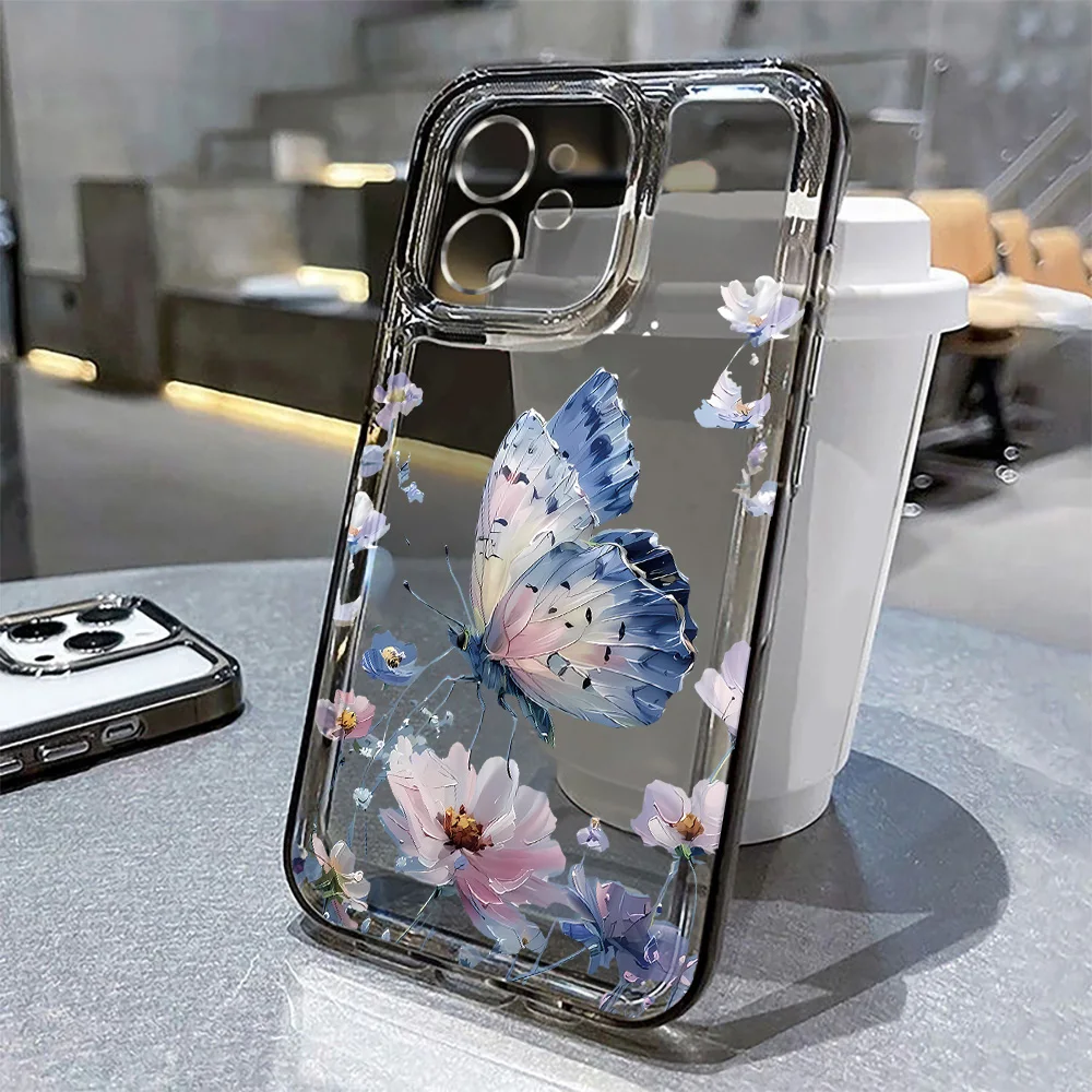 Blue Butterfly Clear Phone Cases For IPhone 16 Case IPhone 17 16 Pro Max 16e Air 15 14 Plus 13 12 11 Soft TPU Shockproof Covers