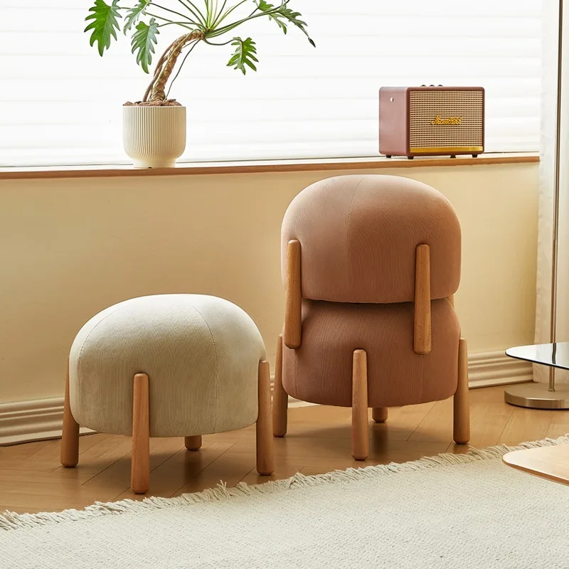 مقعد تغيير الأحذية من الخشب الصلب الاسكندنافي الأنيق - مقعد فردي مستدير من صوف امبسوول الأبيض البسيط، مثالي للاستخدام المنزلي كرسي الغرور