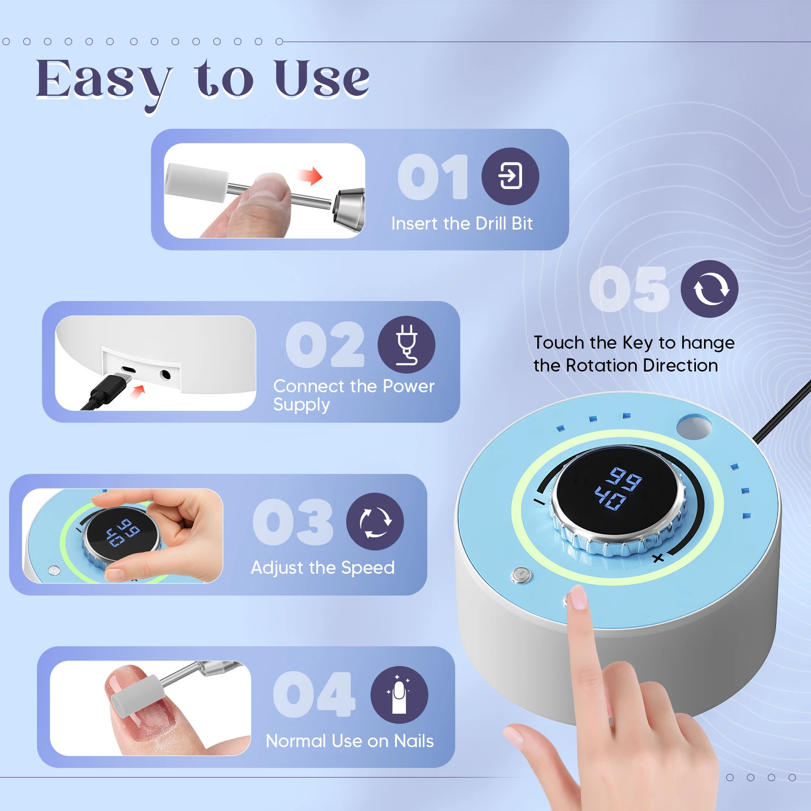 Nail Cutter 36000 RPM Professional Cutter Nails Electric Nail File For Gel Nails With Foot Pedal 45 Gear Levels LCD Display F/R