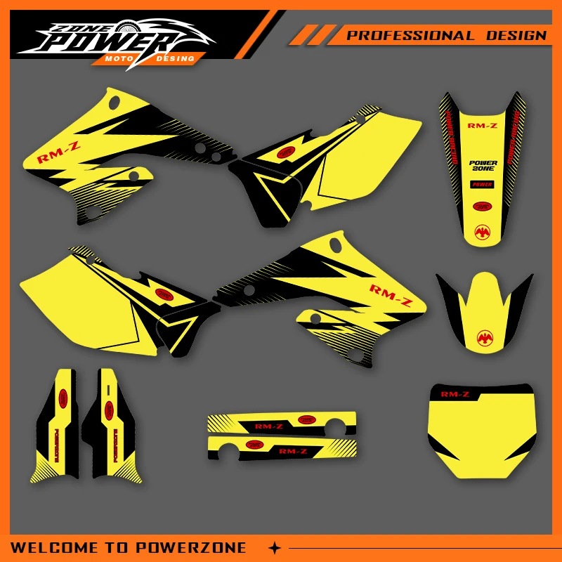 POWERZONE Motocross Team Graphics Background Sticker Decal Kits For SUZUKI RMZ250 2004 2005 2006 RMZ 250 Customized Number 01