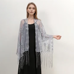 Glitter Elegant Female Shawl Wraps Summer Long Scarf With Tassel New Style Transparent Stoles Lady Fashion Party Scarf